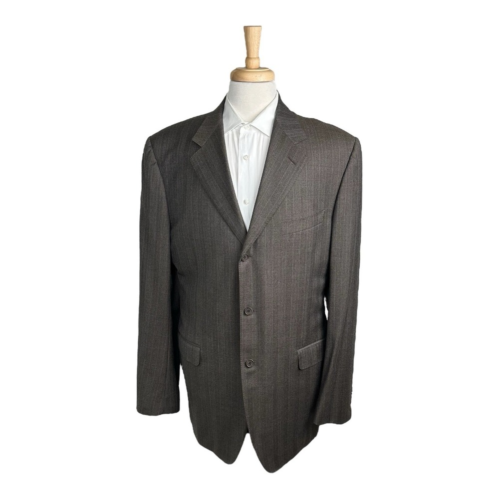 Canali Brown Blue Striped Pure Wool Suit Mens 46XL Pant 36x34 Made in Italy
